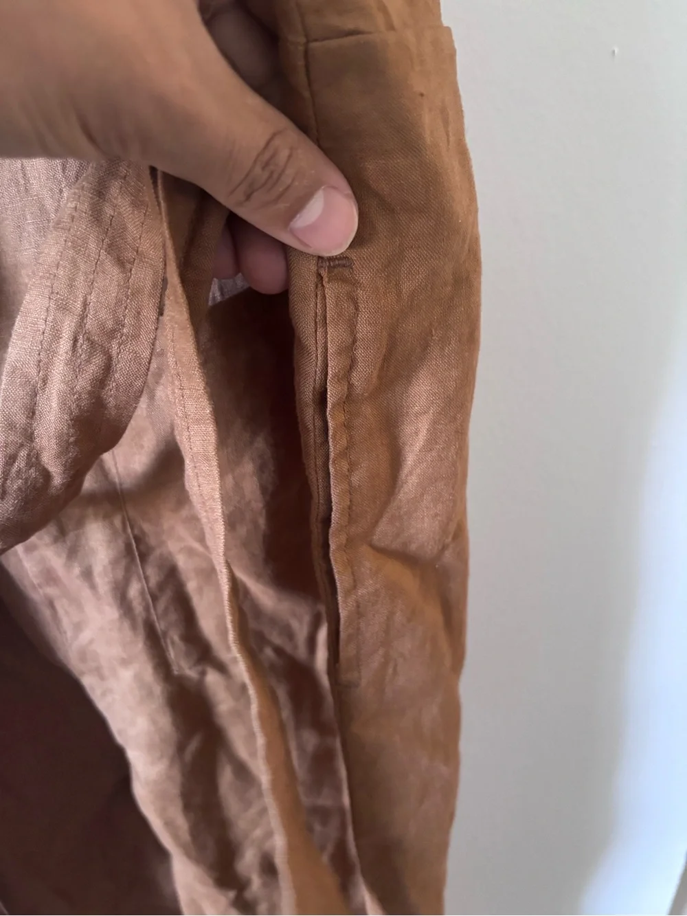 Quince Brown Linen-Blend Strap Jumpsuit
